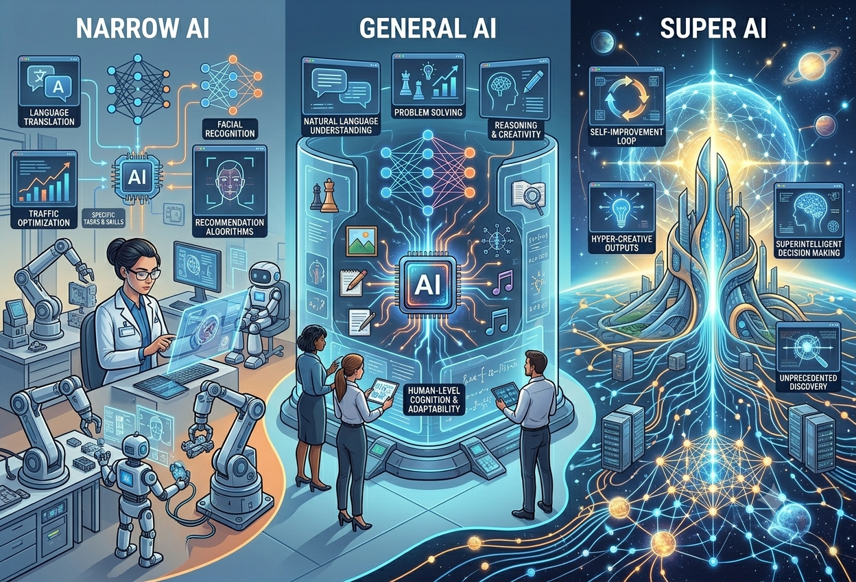 Types of Artificial Intelligence - Narrow, General & Super AI